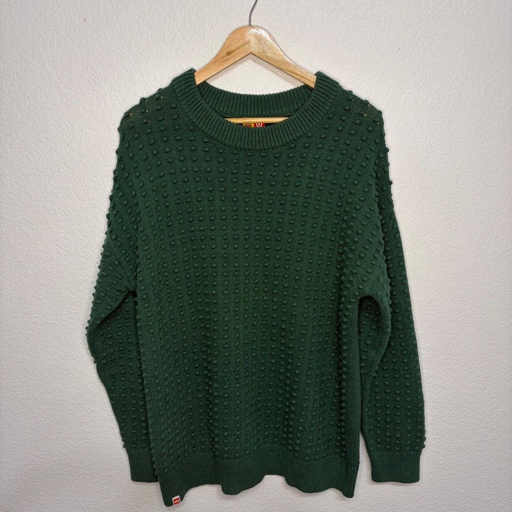 Lego x Target Forest Green Popcorn Knit Bobble Sweater Mens Large Crewneck